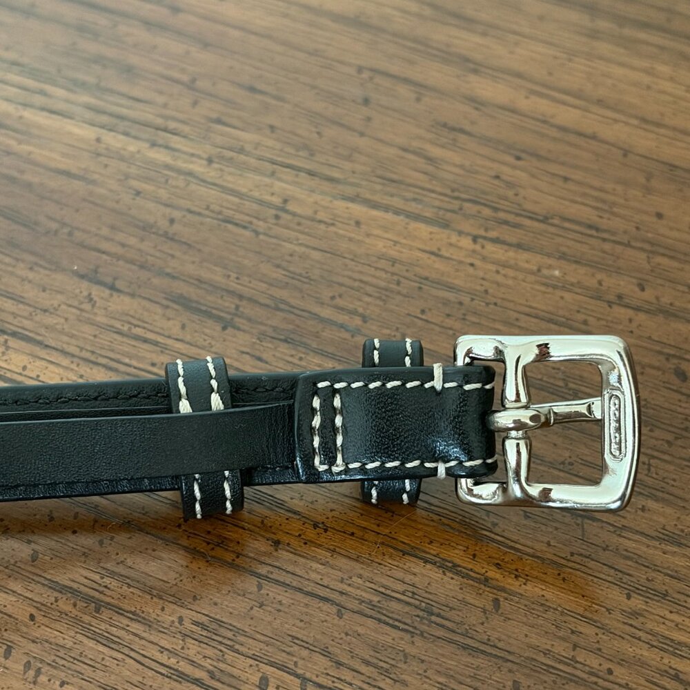 Coach Black Leather Belt with White Contrast Stitching - Picture 3 of 7